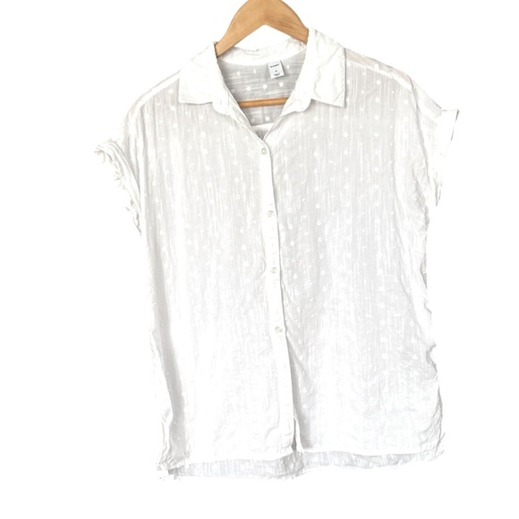 OLD NAVY, Embroidered Flowers & Dots Lightweight White Cotton/Rayon Blend Top, M - Picture 1 of 9